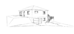 Bleistiftzeichnung Bungalow freie Planung